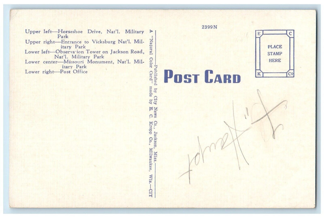 c1940 Greetings From Vicksburg Gibraltar Mississippi Delta MS Multiview Postcard