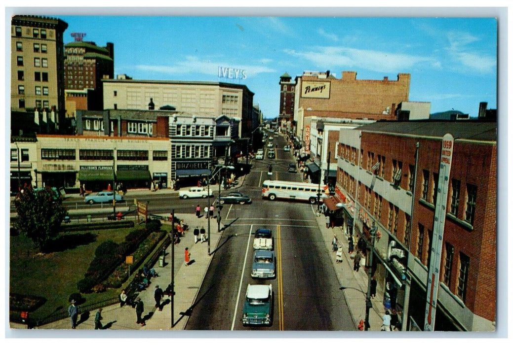 c1960 Looking Up Haywood Street Pritchard Park Asheville North Carolina Postcard