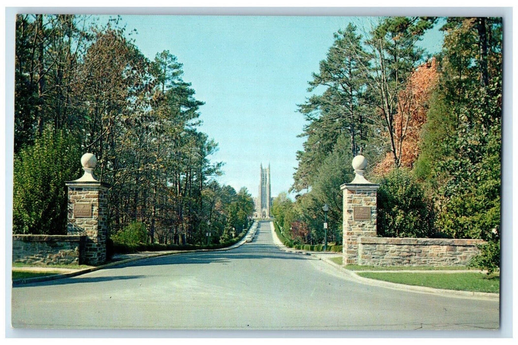 c1960 Main Entrance West Campus Duke University Durham North Carolina Postcard