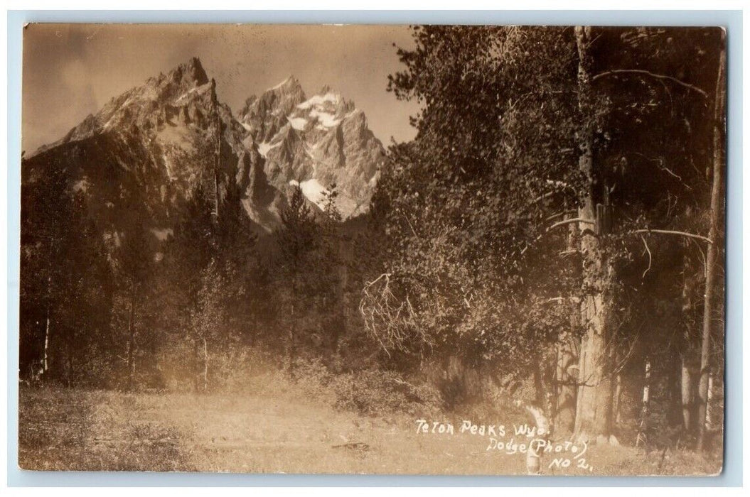 1929 Teton Peaks Mountain View Dodge Wyoming WY RPPC Photo Posted Postcard