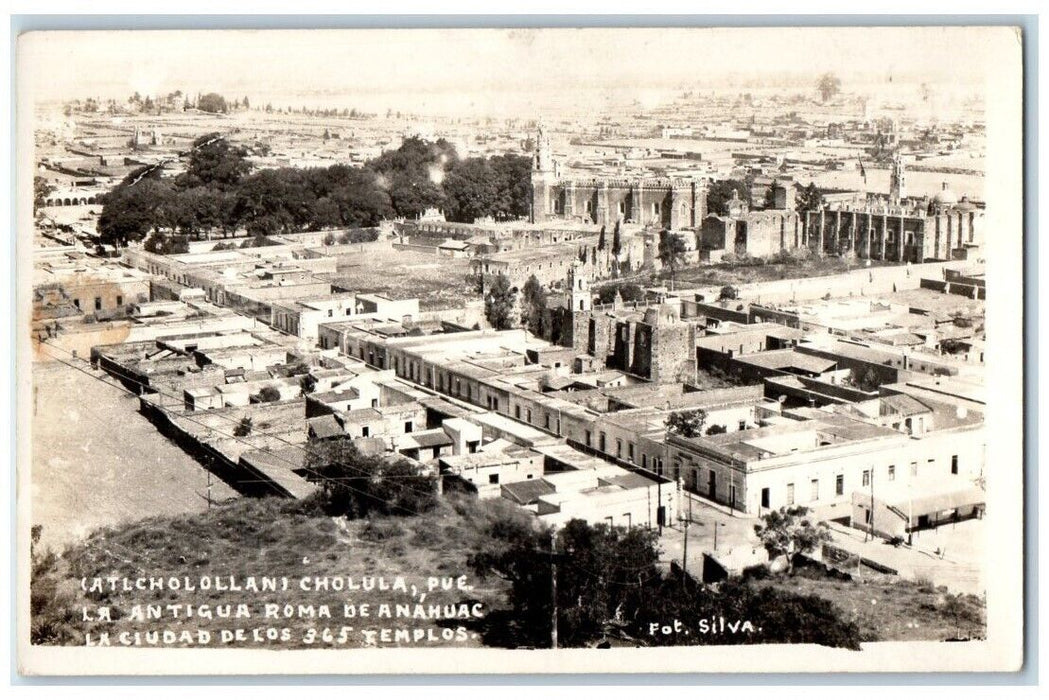 c1940's Silva Aerial View Of Cholula Puebla Mexico RPPC Photo Unposted Postcard