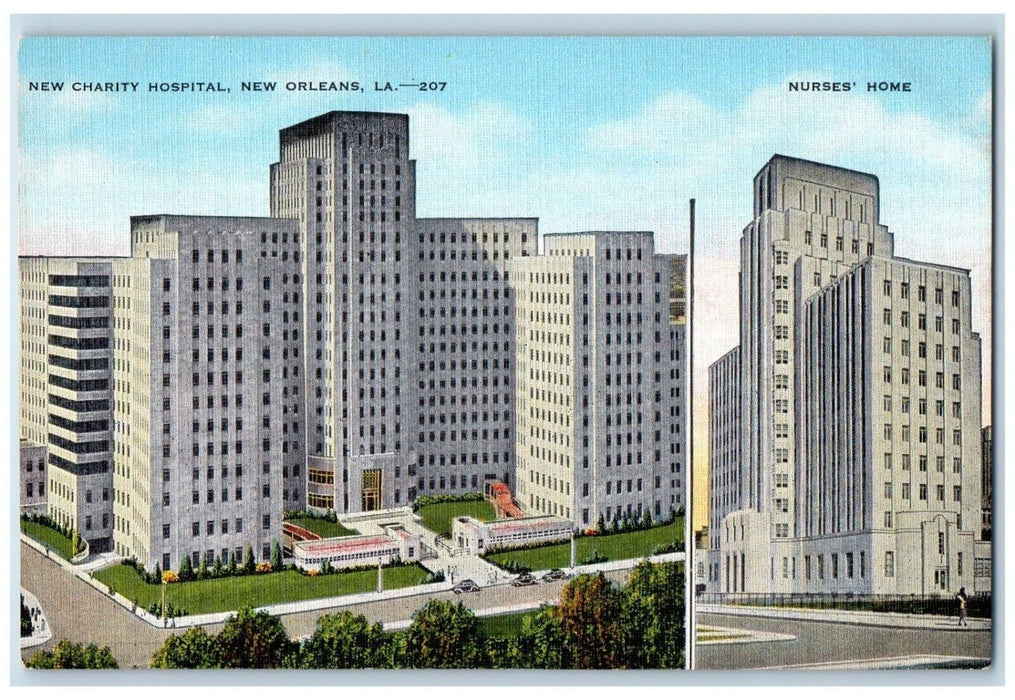 c1940 New Charity Hospital Nurses Home Exterior New Orleans Louisiana Postcard