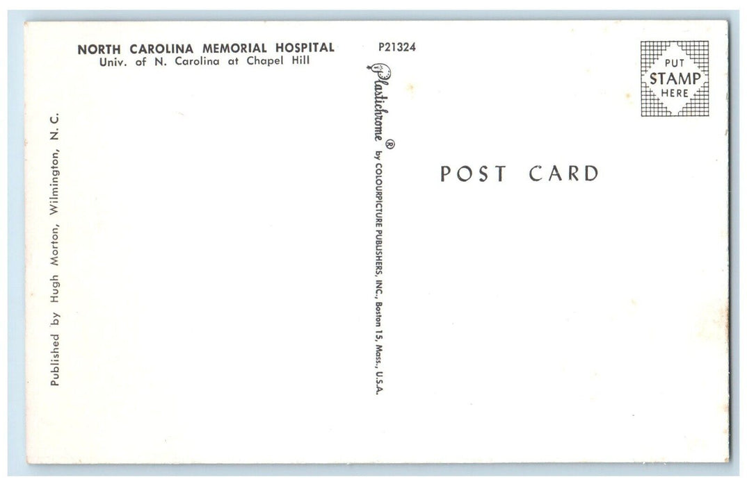 c1960 North Carolina Memorial Hospital University Exterior Chapel Hill Postcard