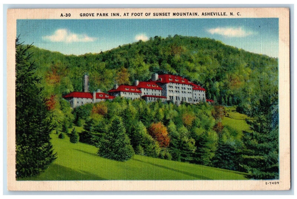 1951 Grove Park Inn Foot Sunset Mountain Field Asheville North Carolina Postcard