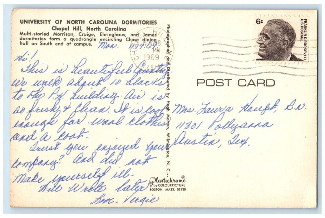 1969 University North Carolina Dormitories Chapel Hill North Carolina Postcard