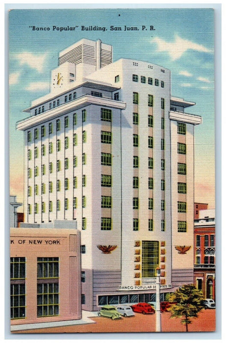 c1940 Banco Popular Building Exterior Business San Juan Puerto Rico Postcard