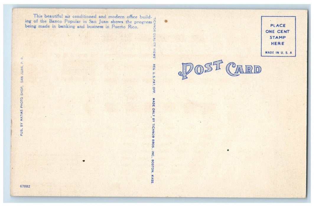 c1940 Banco Popular Building Exterior Business San Juan Puerto Rico Postcard