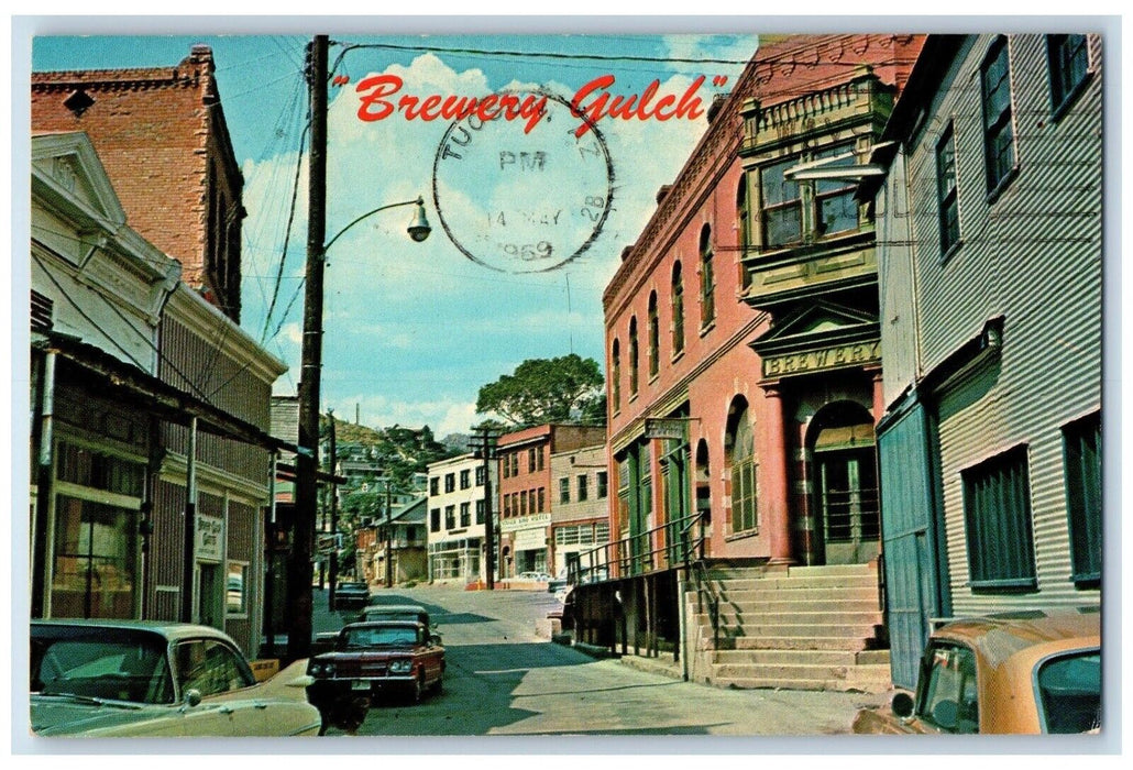 1969 Brewery Gulch Cars Buildings Bisbee Arizona AZ Posted Vintage Postcard