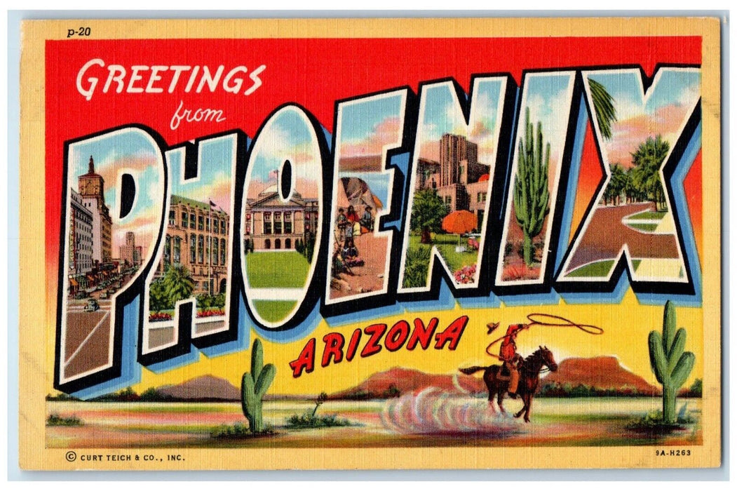 1948 Greetings From Phoenix Arizona AZ, Large Letters Posted Vintage Postcard