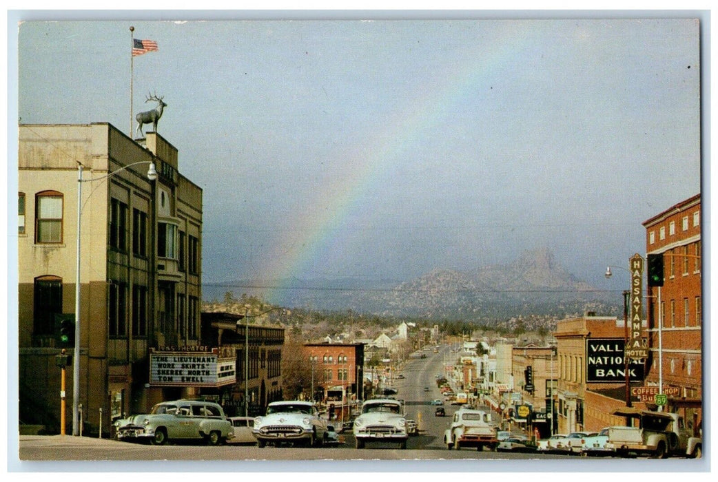 c1950s Rainbow Over Gurley Street In Prescott Arizona AZ, Hotel Cars Postcard