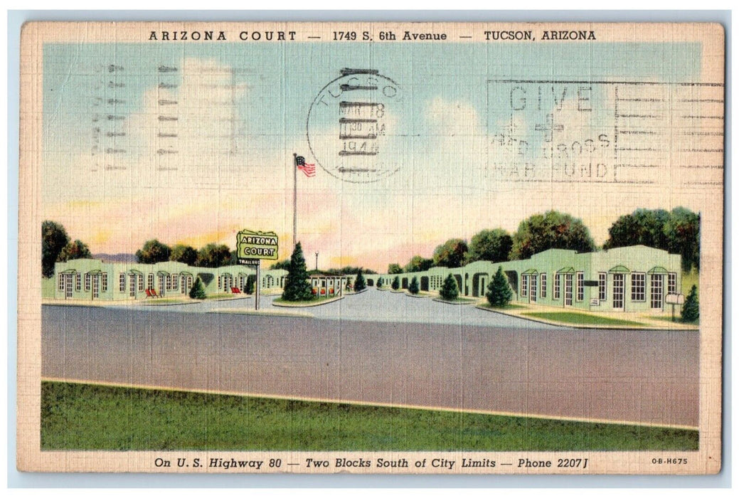 1944 Arizona Court Motel Roadside Tucson Arizona AZ Posted Vintage Postcard