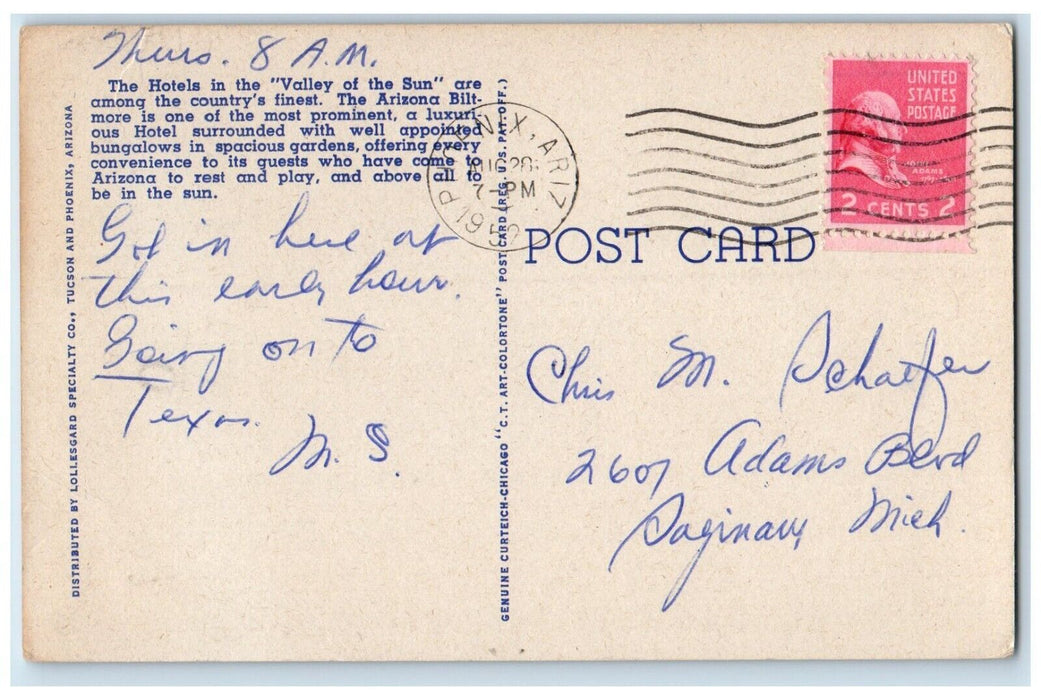1952 Patio Of The Arizona Biltmore Umbrella Flowers Phoenix Arizona AZ Postcard