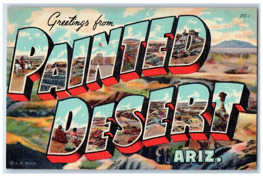 1948 Greetings From Painted Desert Arizona AZ, Large Letters Vintage Postcard