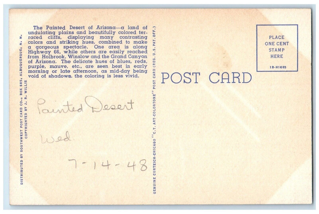 1948 Greetings From Painted Desert Arizona AZ, Large Letters Vintage Postcard