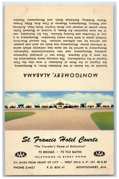 St. Francis Hotel Courts Roadside Montgomery Alabama AL Vintage Postcard