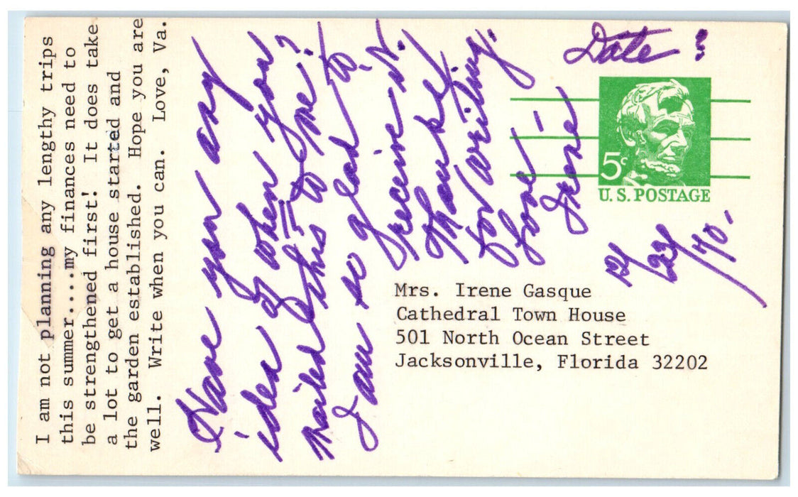 1970 New House February Operation Letter from Jacksonville Florida FL Postcard