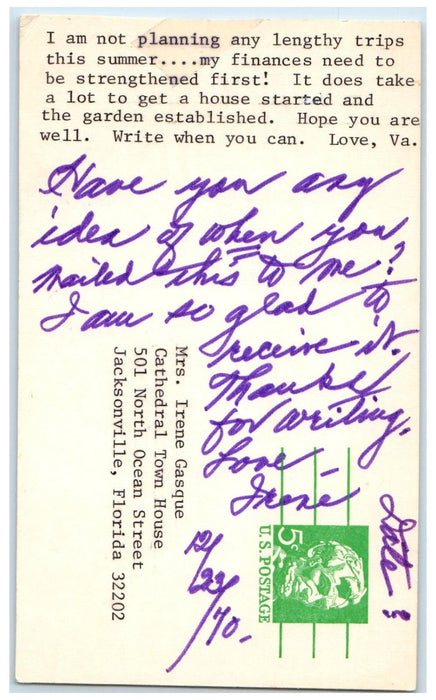 1970 New House February Operation Letter from Jacksonville Florida FL Postcard