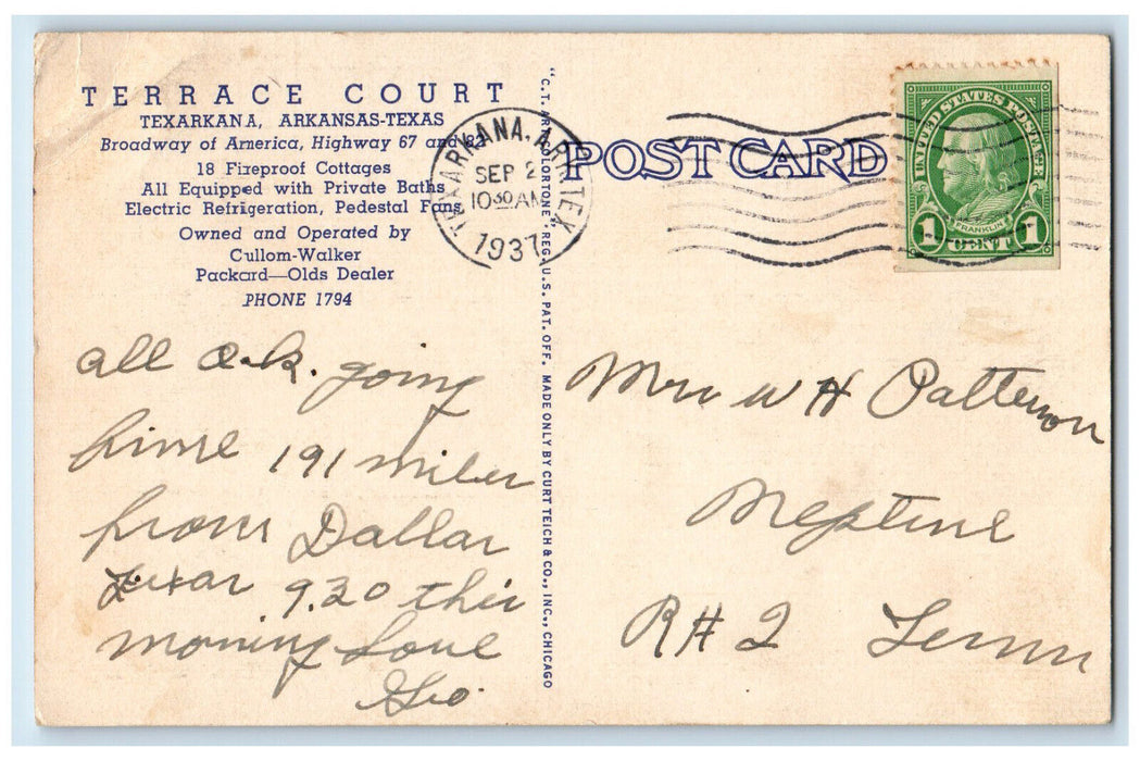 1937 Terrace Court in Texarkana Arkansas AR Texas TX Vintage Posted Postcard