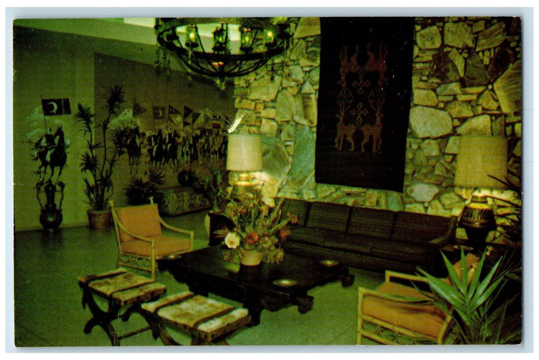 c1950's Caravan Motor Hotel Lobby Interior View Jackson Mississippi MS Postcard