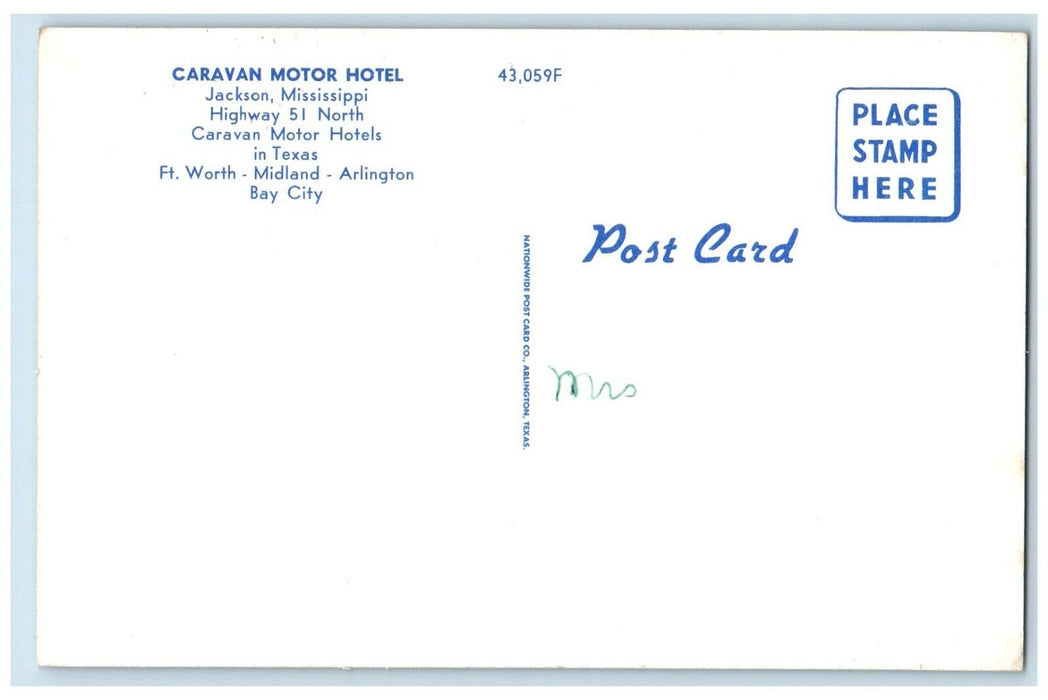 c1950's Caravan Motor Hotel Lobby Interior View Jackson Mississippi MS Postcard