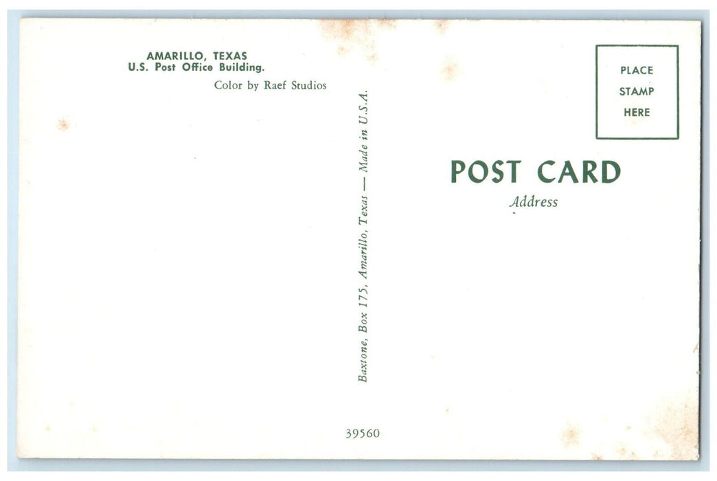 c1960's US Post Office Building Cars Amarillo Texas TX Unposted Vintage Postcard