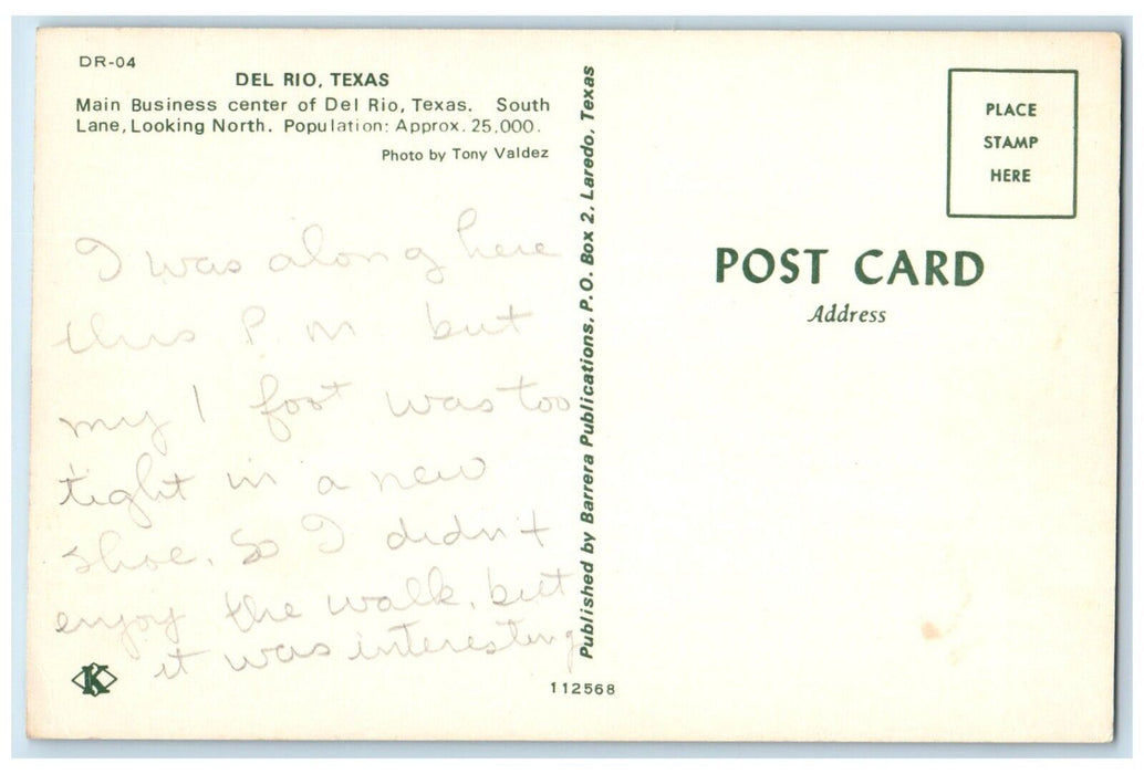 c1950's Main Business Center Cars Coca Cola Del Rio Texas TX Vintage Postcard