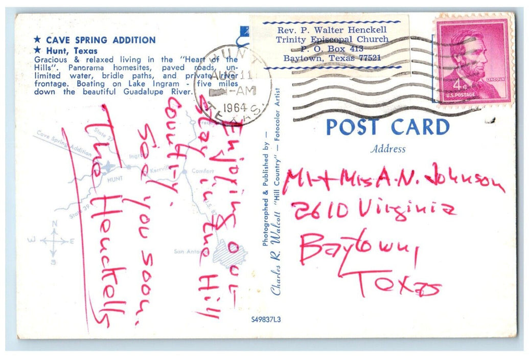 1964 Cave Spring Addition Hunt Texas TX, Multiview Posted Vintage Postcard
