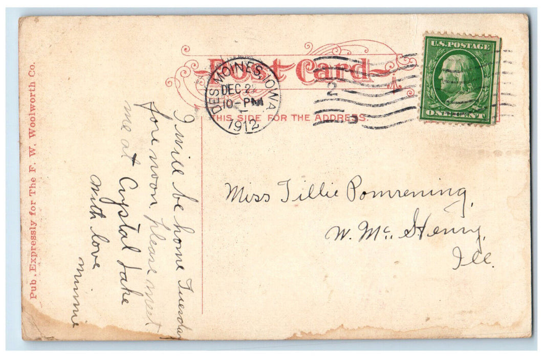 1912 View of Aviary Union Park Des Moines Iowa IA Posted Antique Postcard