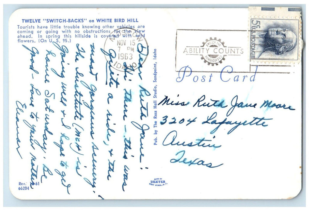 1963 View Of Twelve Switch Backs On White Bird Hill Moscow Idaho ID Postcard