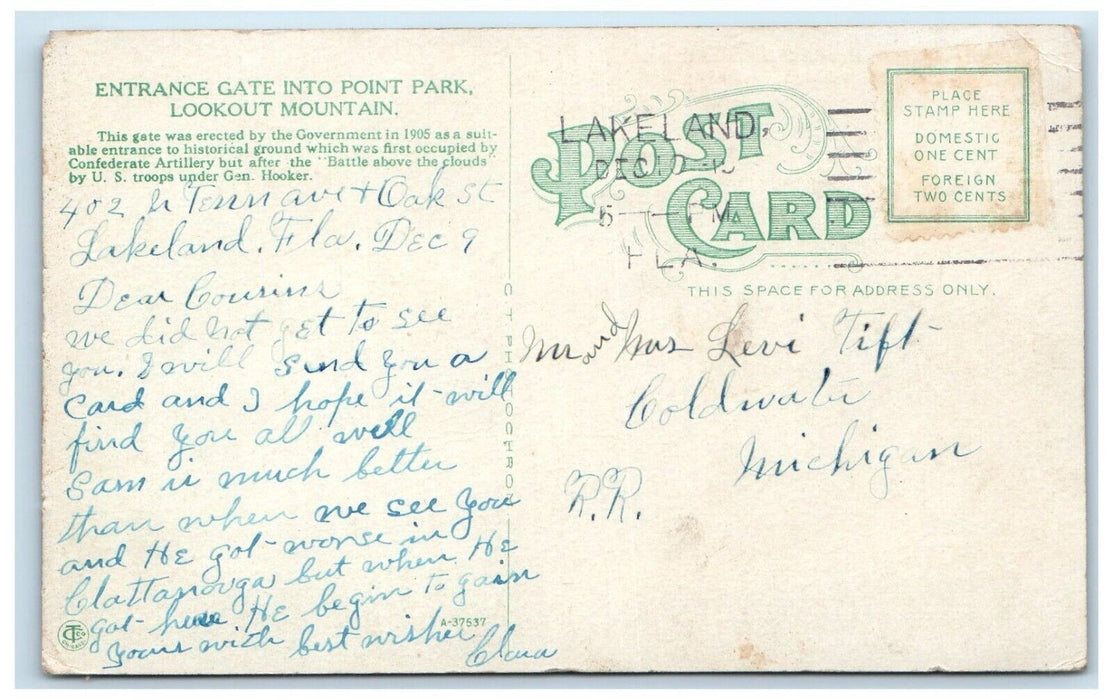 Entrance Gate Point Park Lookout Mountain Chatanooga Tennessee TN Postcard