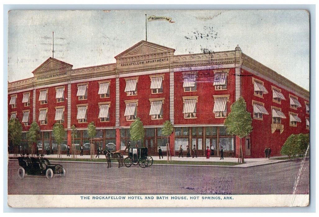 1912 The Rockafellow Hotel and Bath House Hot Springs Arkansas AR Postcard