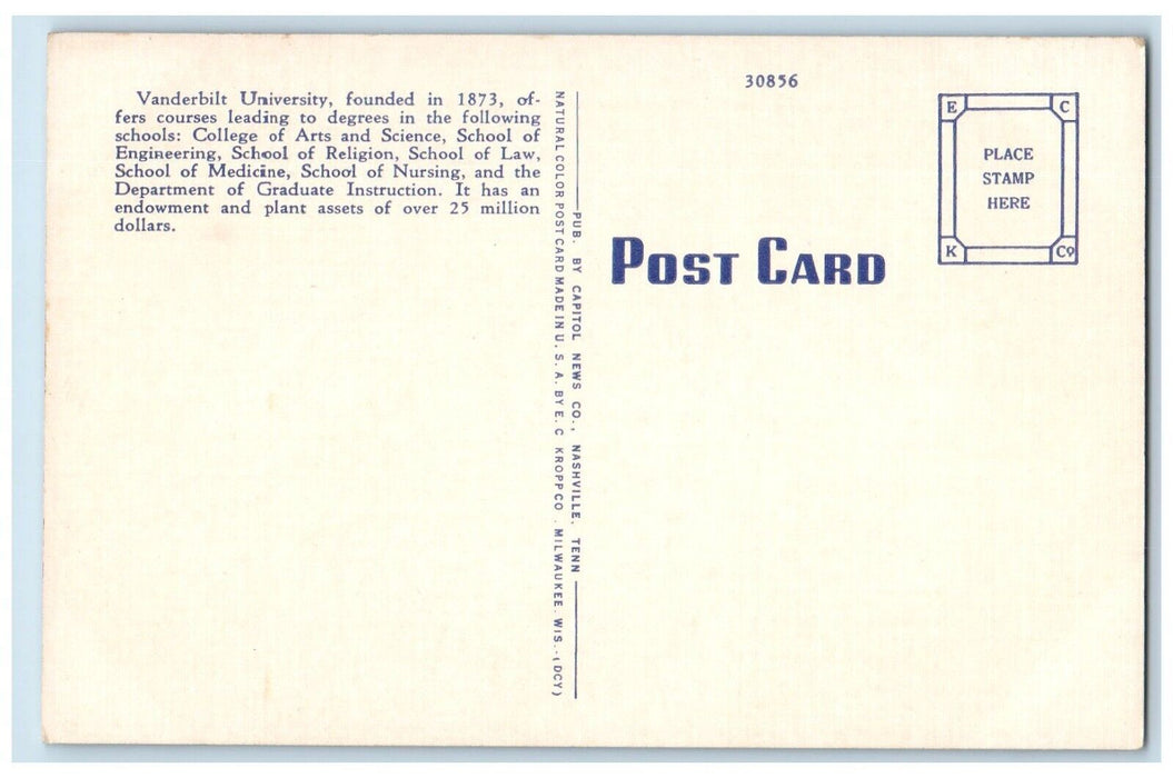 c1960's Furman Hall Vanderbilt University Nashville Tennessee TN Postcard