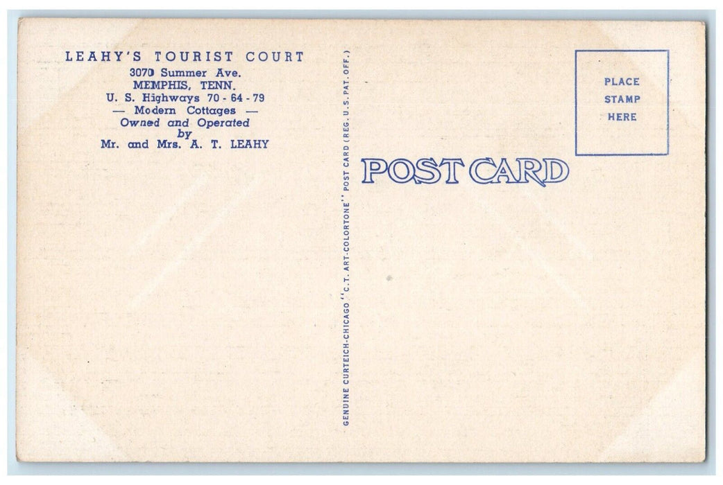 Leahy's Tourist Court Motel Hotel Car Memphis Tennessee TN Vintage Postcard