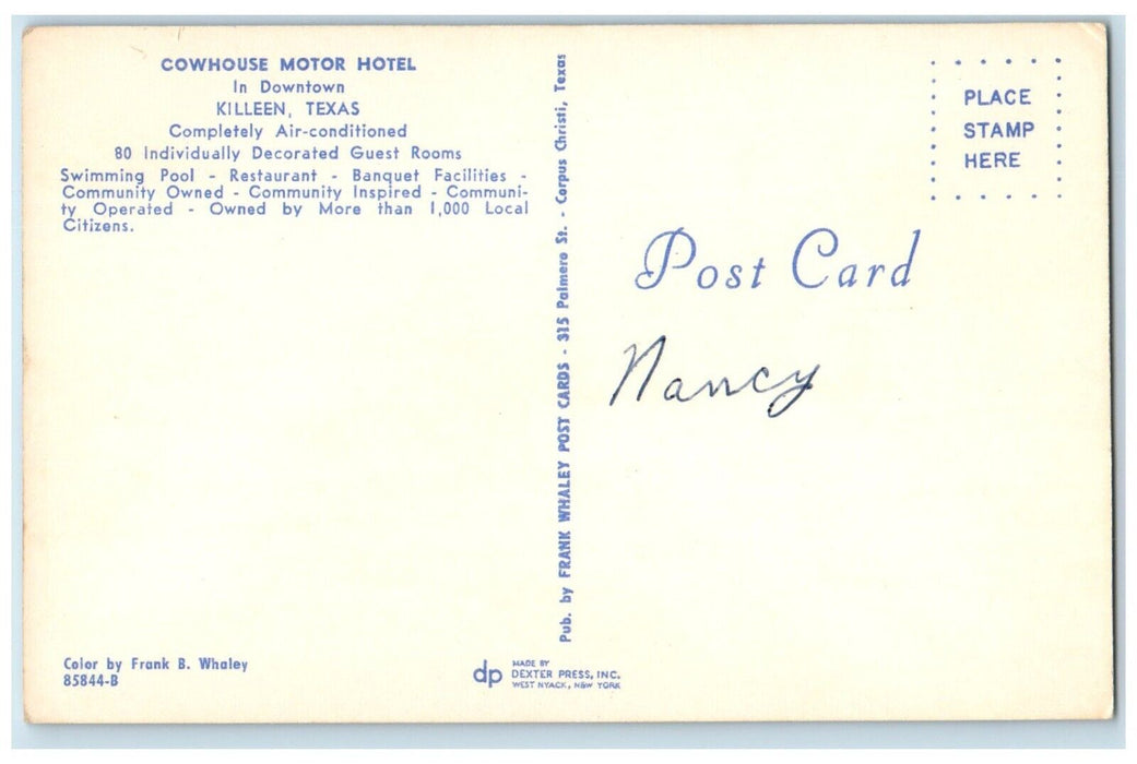 c1950's Cowhouse Motor Hotel Restaurant Downtown Roadside Killeen TX Postcard