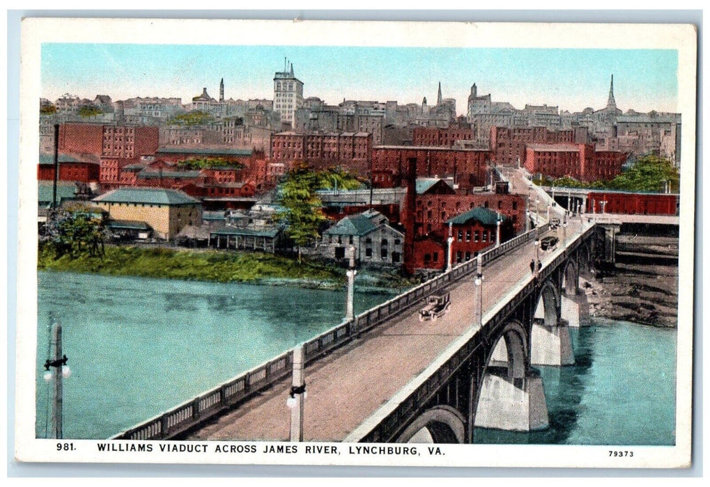 c1930's Williams Viaduct Across James River Cars Lynchburg Virginia VA Postcard