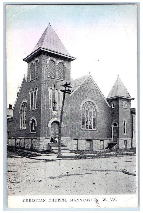 c1910 Christian Church Mannington West Virginia WV Posted Antique Postcard