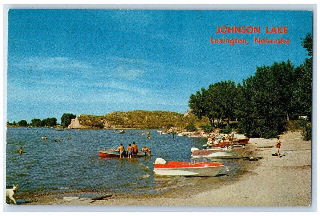 c1950's Motor Boat Scene Johnson Lake Lexington Nebraska NE Postcard