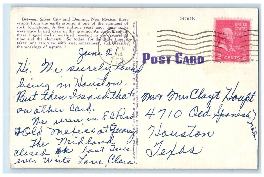 1954 Scenic View Road City Rocks Odessa Texas Vintage Posted Antique Postcard