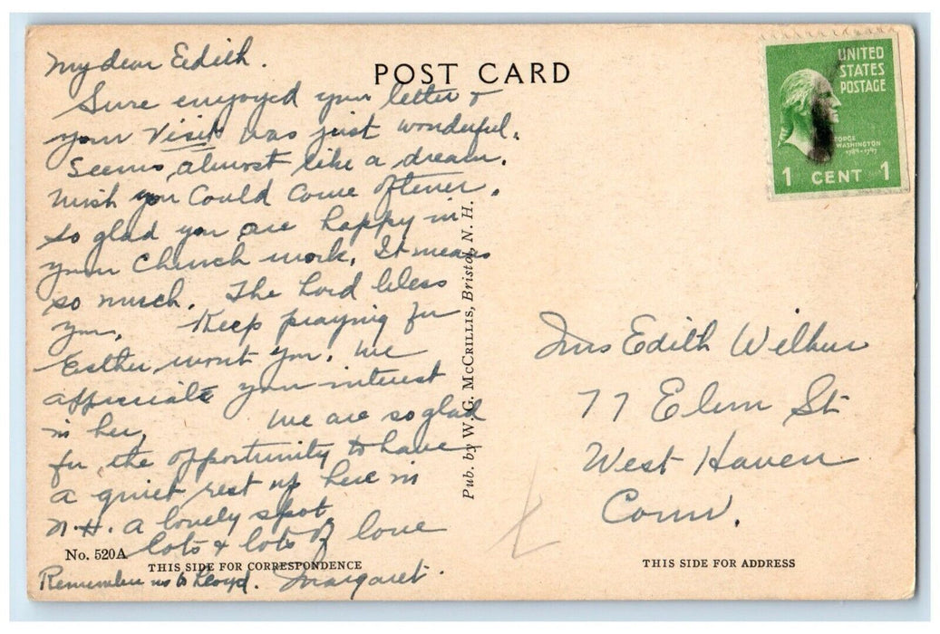 c1940's Mt. Cardigan from Newfound Lake New Hampshire NH Vintage Postcard