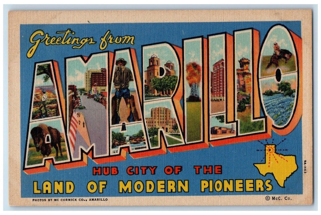 1948 Greetings From Amarillo Texas Banner Large Letter Antique Vintage Postcard