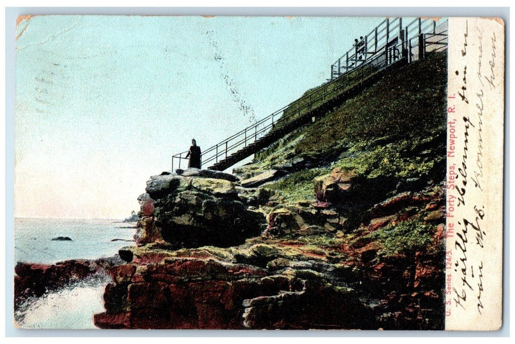 1907 Scene at The Forty Steps Newport Rhode Island RI Antique Posted Postcard