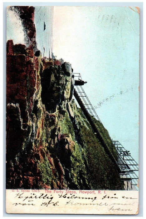 1907 Scene at The Forty Steps Newport Rhode Island RI Antique Posted Postcard