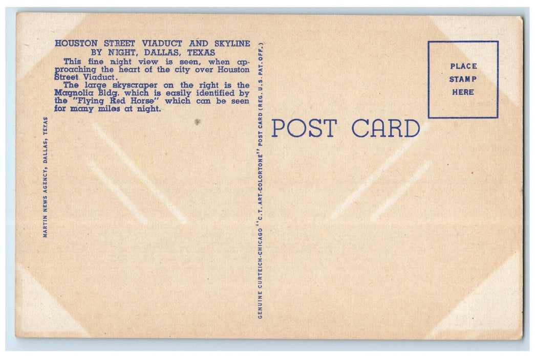 c1940 Houston Street Viaduct Skyline Night Moon Dallas Texas TX Vintage Postcard