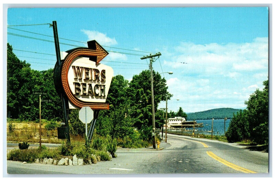 c1950's Familiar Sign at Entrance to Weirs Beach New Hampshire NH Postcard