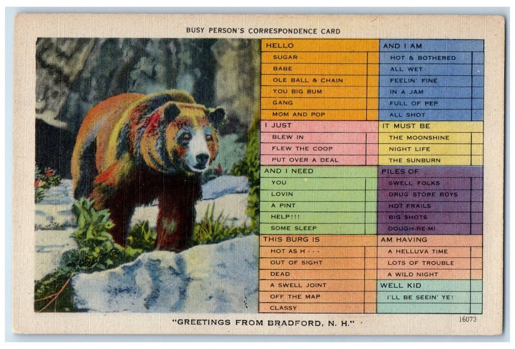 c1930's Greetings from Bradford New Hampshire NH Correspondence Postcard