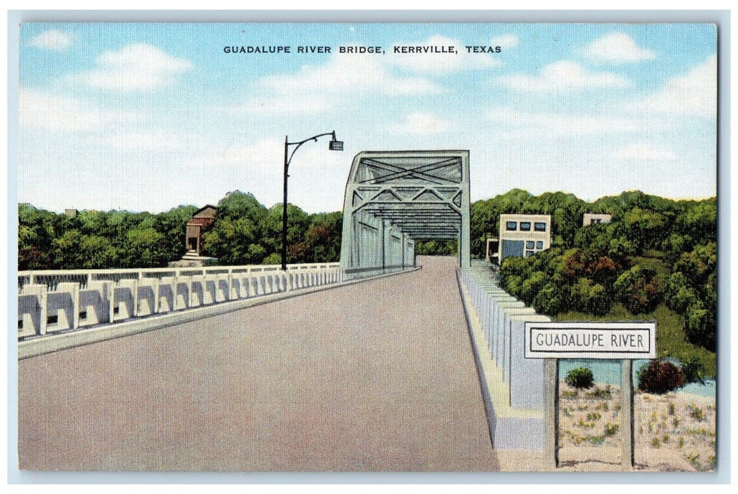 c1940 Guadalupe River Bridge Road Trees Kerrville Texas Vintage Antique Postcard