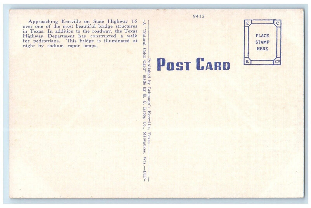 c1940 Guadalupe River Bridge Road Trees Kerrville Texas Vintage Antique Postcard