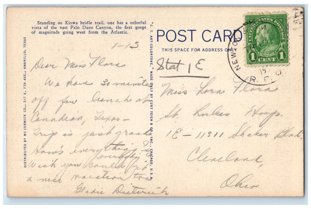 c1940 View Triassic Mesa Palo Duro Park Texas Panhandle Vintage Antique Postcard