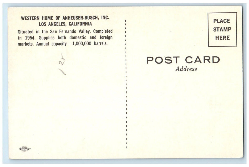 c1960's Western Home of Anheuser-Busch Inc Los Angeles California CA Postcard