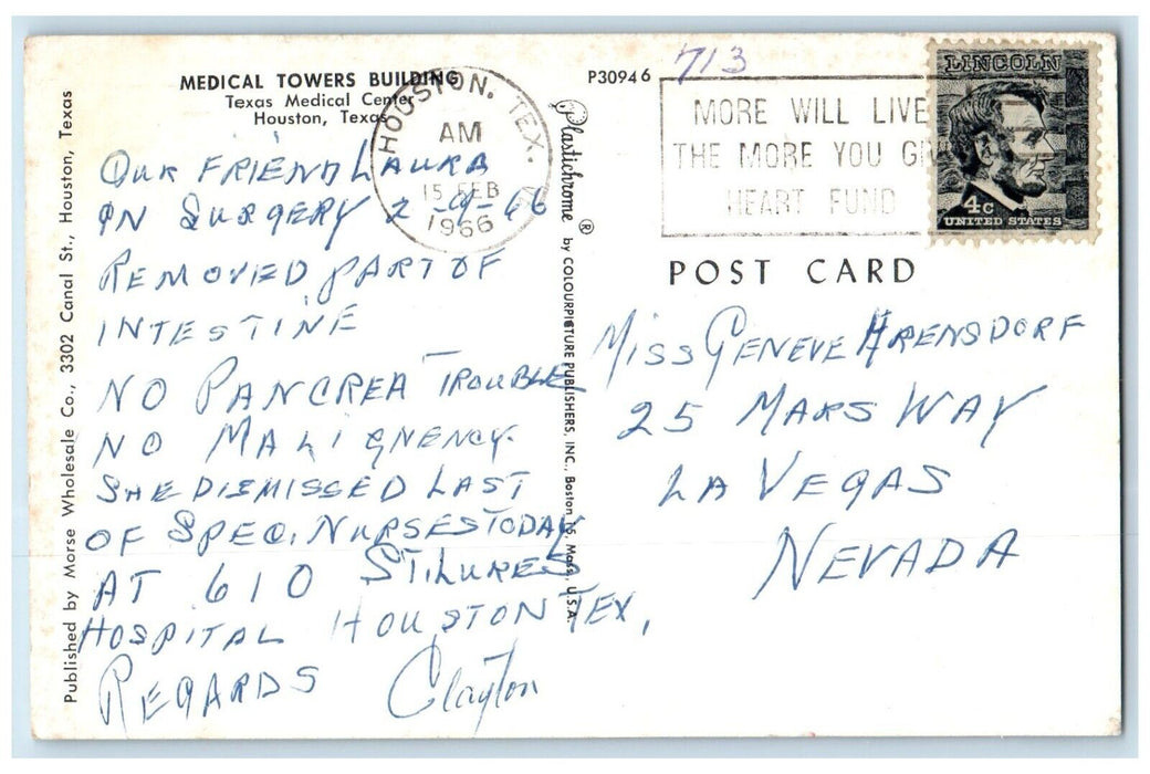 1966 Medical Towers Building Texas Medical Center Houston Texas Vintage Postcard